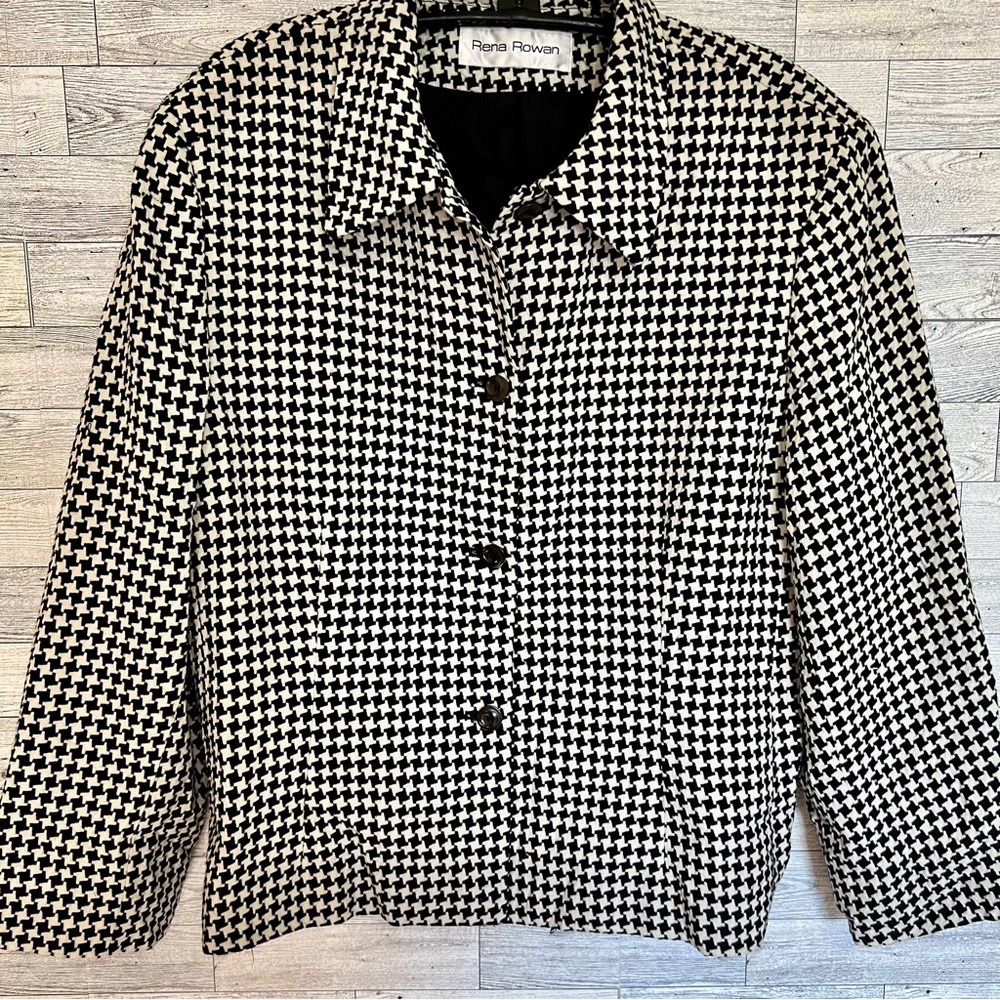 Rena Rowan 100% Wool Houndstooth Blazer Single-Breasted Fully Lined Sz-Large
